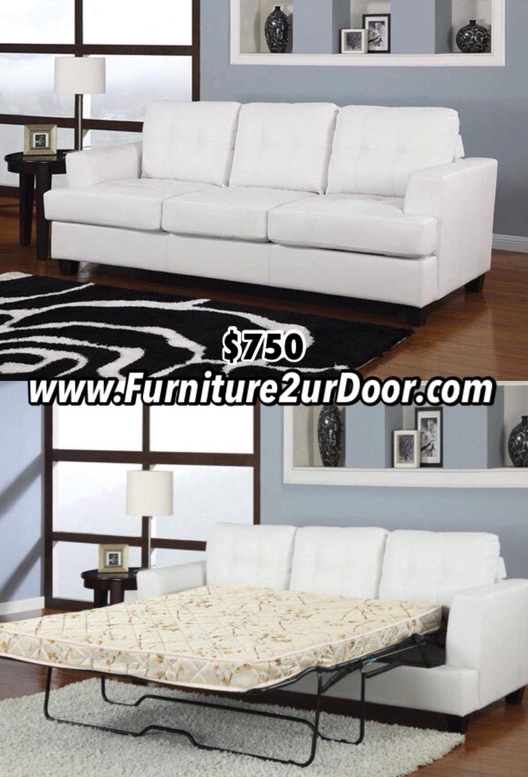 New white bonded leather sofa couch with QUEEN SIZE sleeper mattress