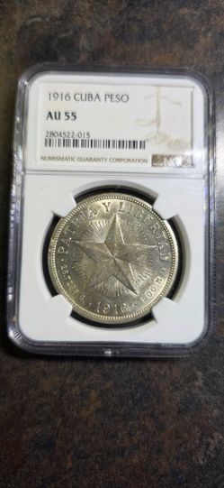 Rare Cuban coin - 1916 star peso  NGC AU55