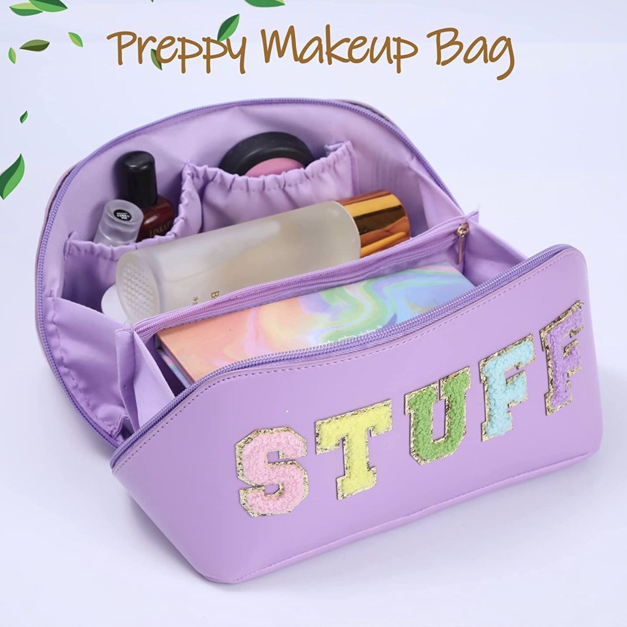 LUCKIPLUS 2 Pcs Preppy Makeup Bags Stoney Clover Dupes for Women Cute Skin  Care Bag Small Cosmetic Bags Preppy Pouch Patches Waterproof PU Preppy Case