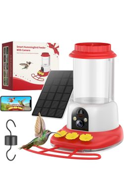 Hummingbird Feeder with Camera Solar Powered,Bird Cam with 1 Year Trial AI Identify,Ant Moat & Bee Proof,Easy Clean,Outdoor Hanging,Ideal Gifts for Hu