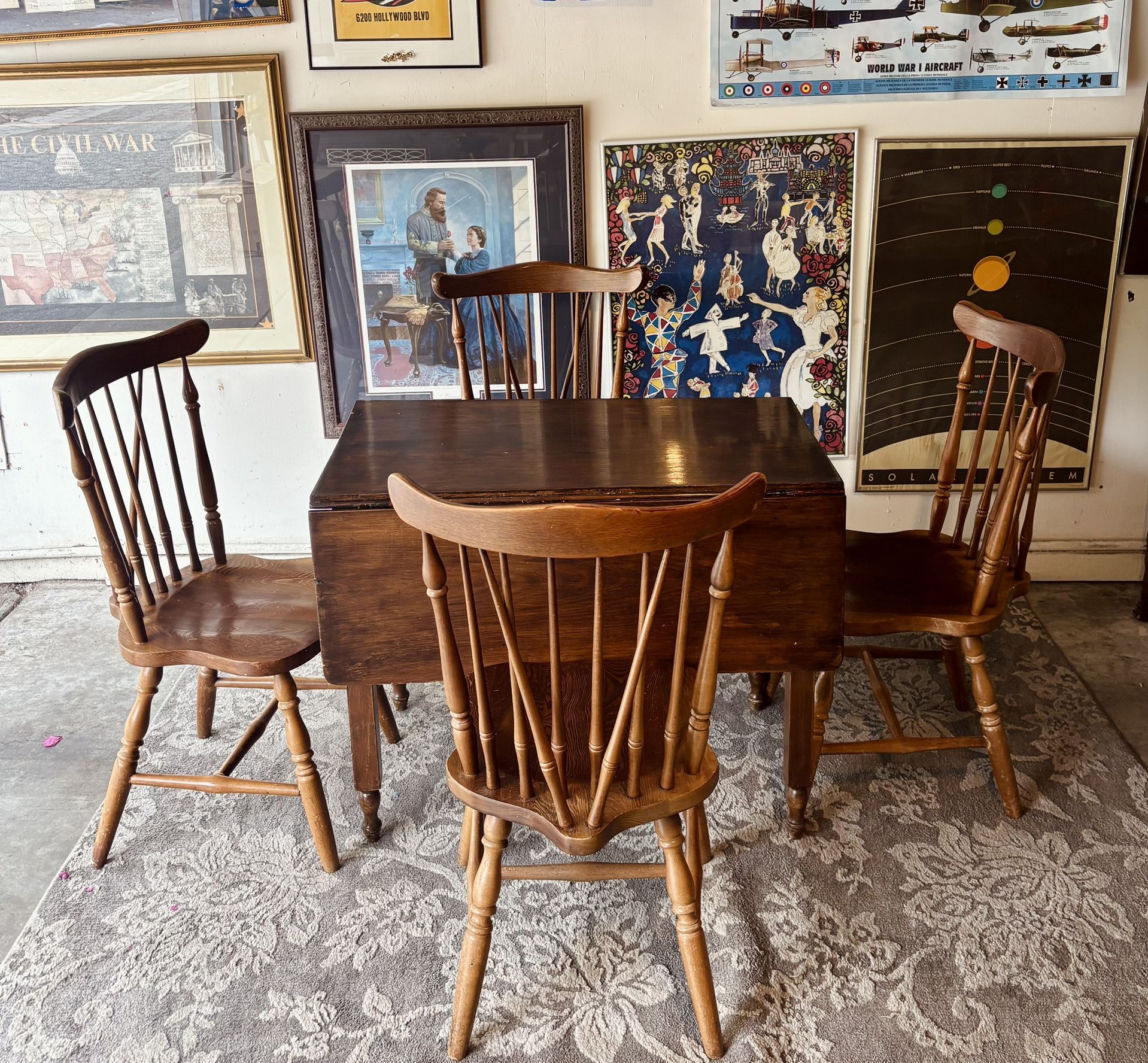 Antique Drop Leaf Table, Wood , dining table, farmhouse kitchen table, solid wood, 4 chairs