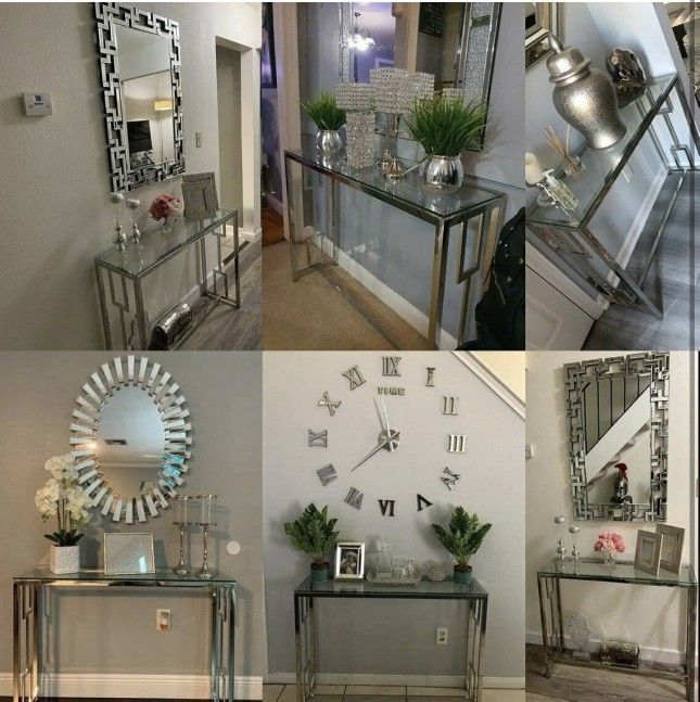Glass Vanity Table Silver Glass Console Sofa Tables Hallway Bedroom