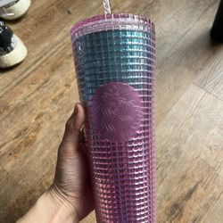 Rare Summer Pink And Blue Disco Studded Starbucks Tumbler Cup Venti Sized 
