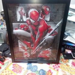 SPIDER MAN FRAMED WALL DECOR FEATURES A DIMENSIONAL IMAGE OF SIDER MAN. PICTURE WITH FRAME PRICE $20.00 DOLLARS