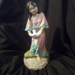 Ceramic Native American Woman Statue Vintage