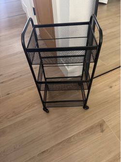 Black metal rolling cart with wheels-excellent condition!