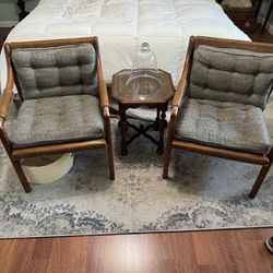 Set Of Mid Century Chairs  Wood And Leather