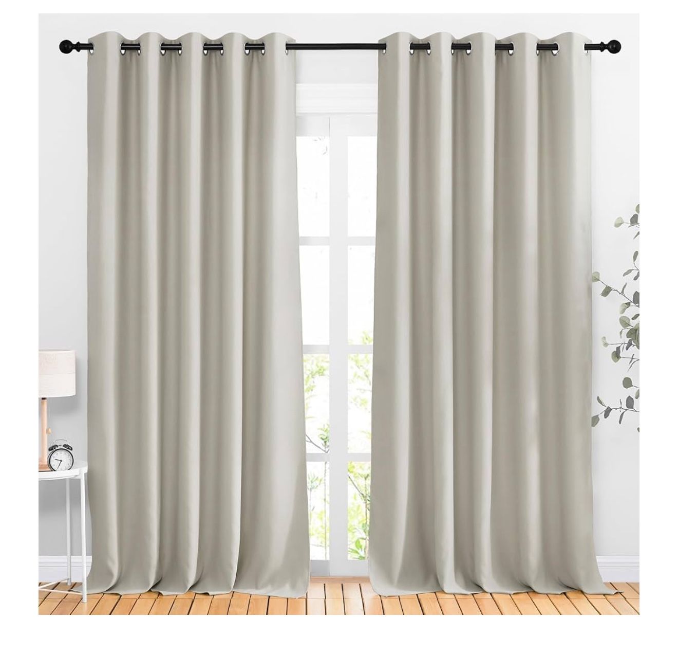 Natural Room Darkening Living Room Curtains 110 inches Long, Grommet Thermal Window Treatments Room Divider Blinds Sound Reducing for Living Room, W66