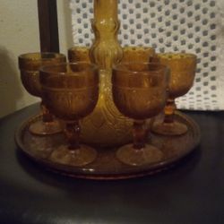 Amber Indian Tiara Decanter With 6 Cheri Glasses