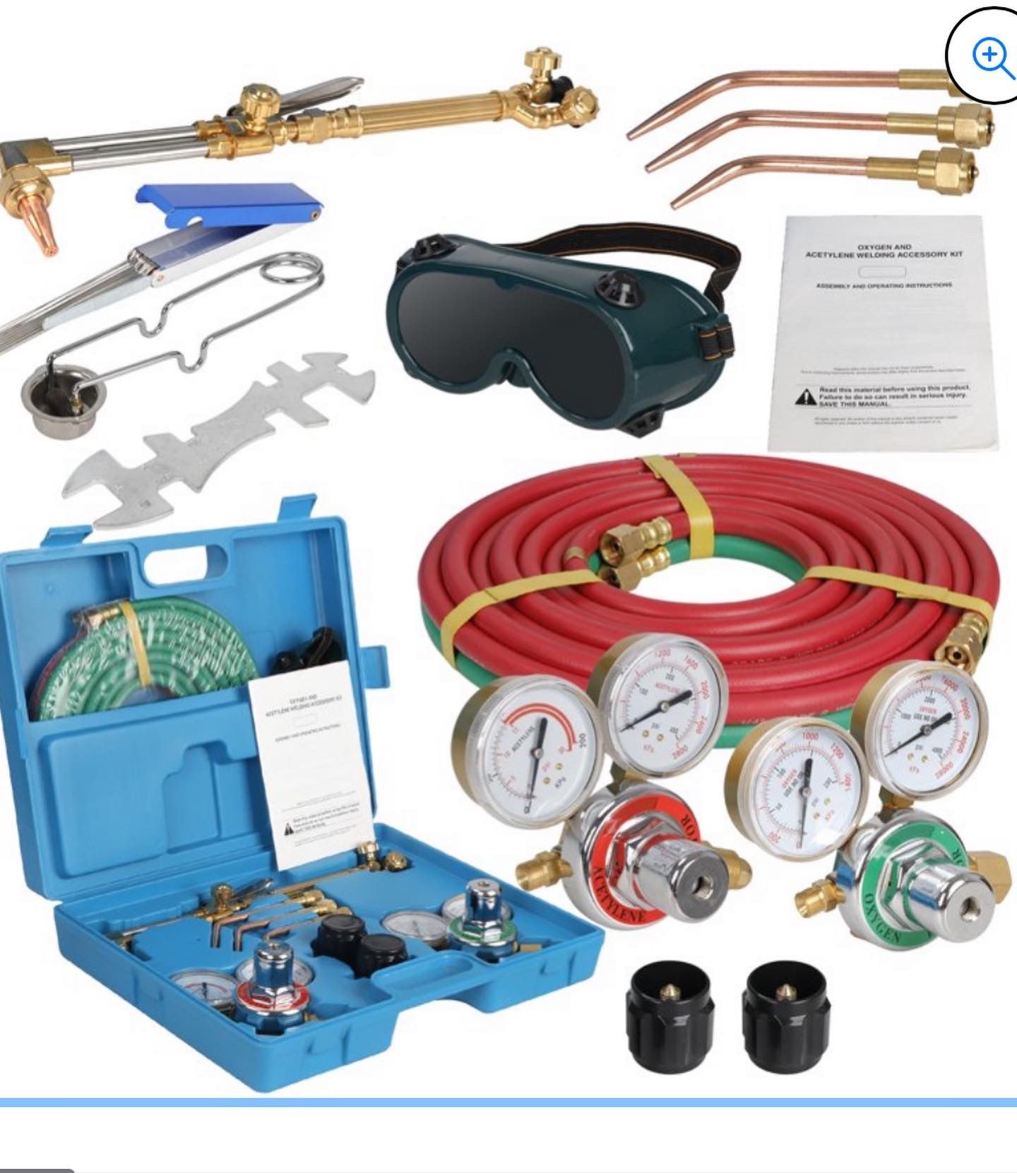 Zeny Portable Gas Welding Cutting Torch Kit w/Hose, Oxy Acetylene Brazing Professional Set with Goggles