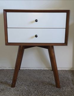 White and brown wood end table