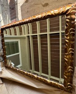 Large Ornate Gold Framed Vintage Mirror- Floral Carved Frame