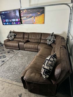 🌟 gorgeous 6pc brown reclining sectional couch 🛋 ( FREE DELIVERY)