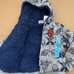 New Kids Spider Man Boys Plush Hoodie Jacket Size 4T