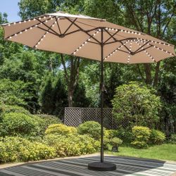 PHI VILLA 13FT Patio Umbrella with Solar Lights – Excellent Condition