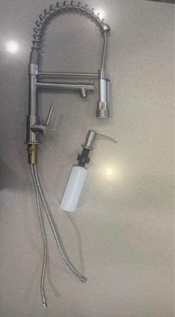 Kitchen Faucet with Pull Down Sprayer Stainless Steek + Soap Dispenser Stainless Steel