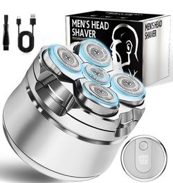 NEW Electric Head Shavers for Bald Men - Rechargeable, Waterproof, Cordless, Rotary Head, Silver, Battery Powered, Men's Grooming, Minimalist Style