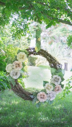 Stunning, large 3 foot wreath with handmade flowers.