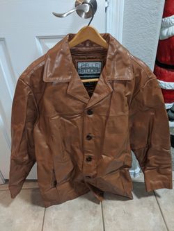 Medium light brown leather jacket