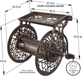 704 Decorative Cast Aluminum Wall Mount Garden Hose Reel, Holds 125-Feet of 5/8-
