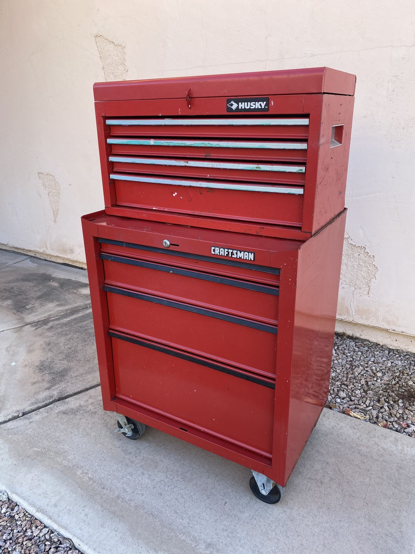 Craftsman Bottom Husky Top Tool Box 47”H 26.5”W 18”D For Sale