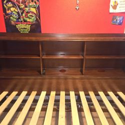 Beautiful Wood Full Size Captain Bed with Lighted Shelves And Drawer Storage 