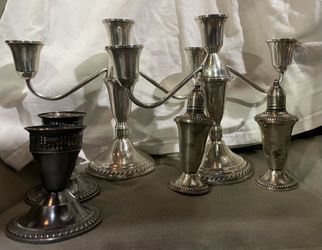 Sterling silver Candle Holders And Salt N Pepper Shakers 
