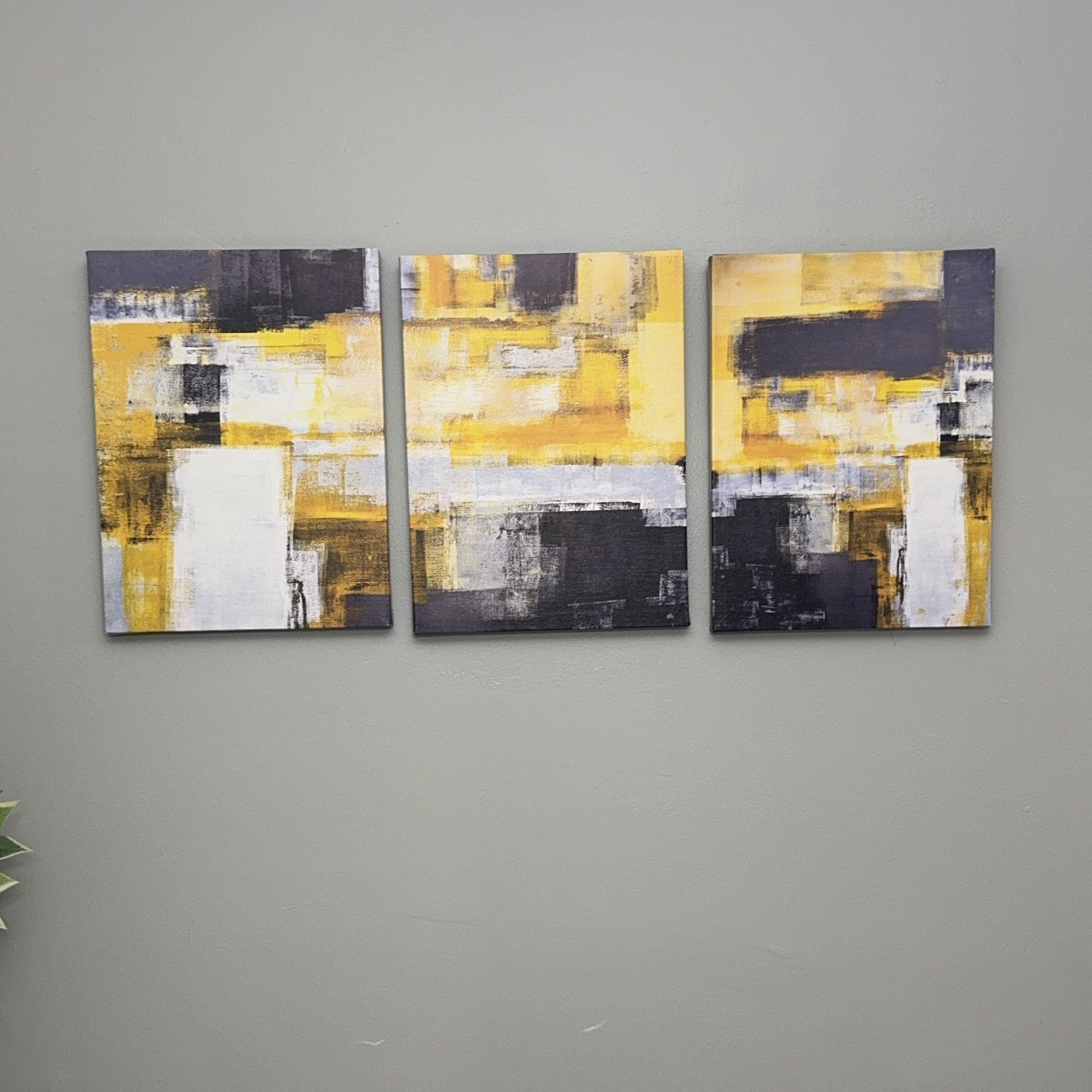 3 Panel Abstract Yellow Grey Wall Art