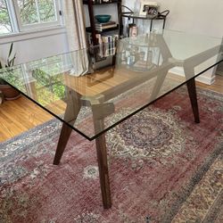 Crate & Barrel Glass & Wood Dining Table / Writing Desk