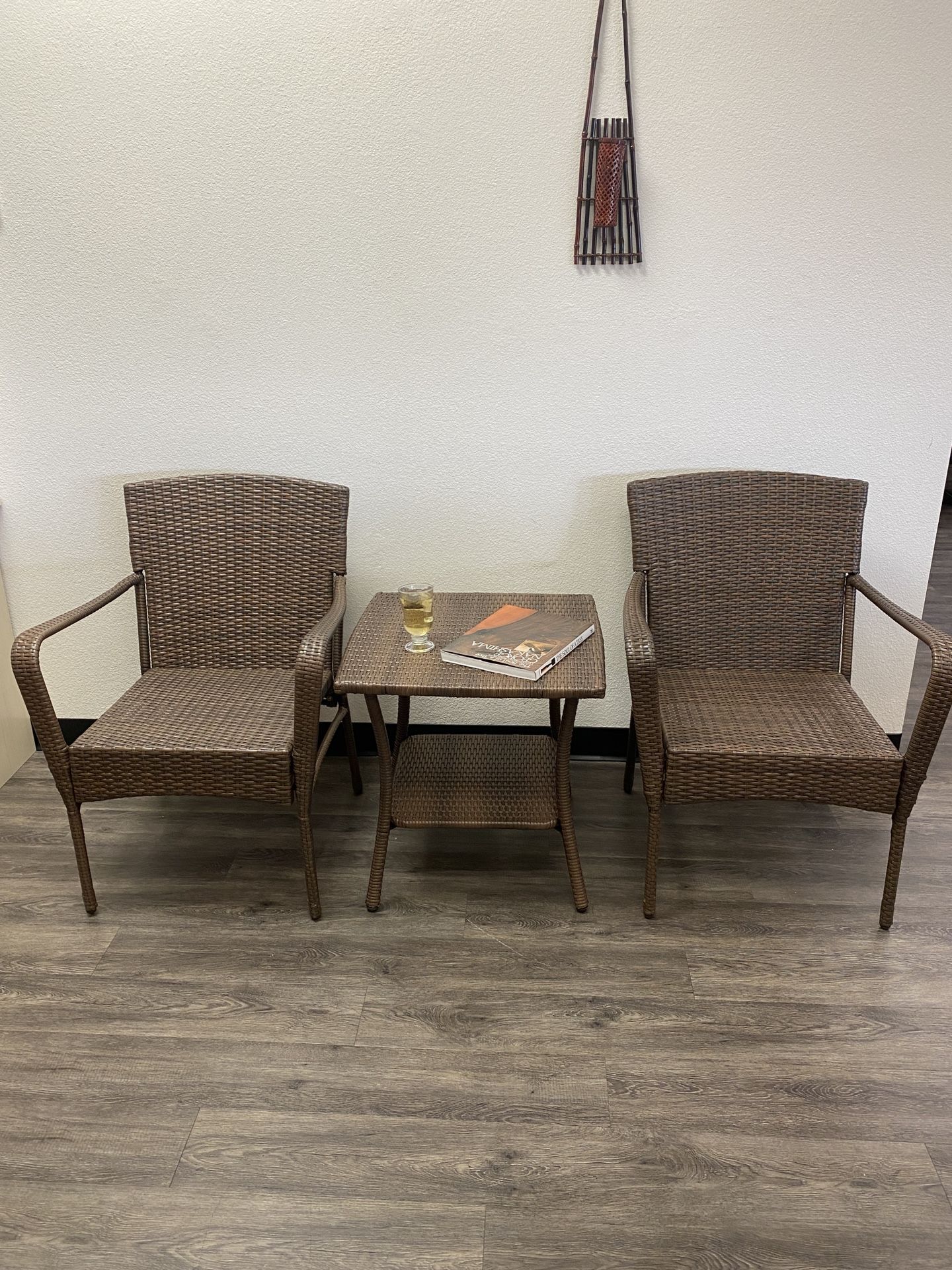 3-Piece Wicker Patio Set – 2 Chairs + Table (Outdoor Bistro Set)