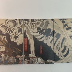 3 piece painting of Mitsukuni Defies the Skeleton Spectre