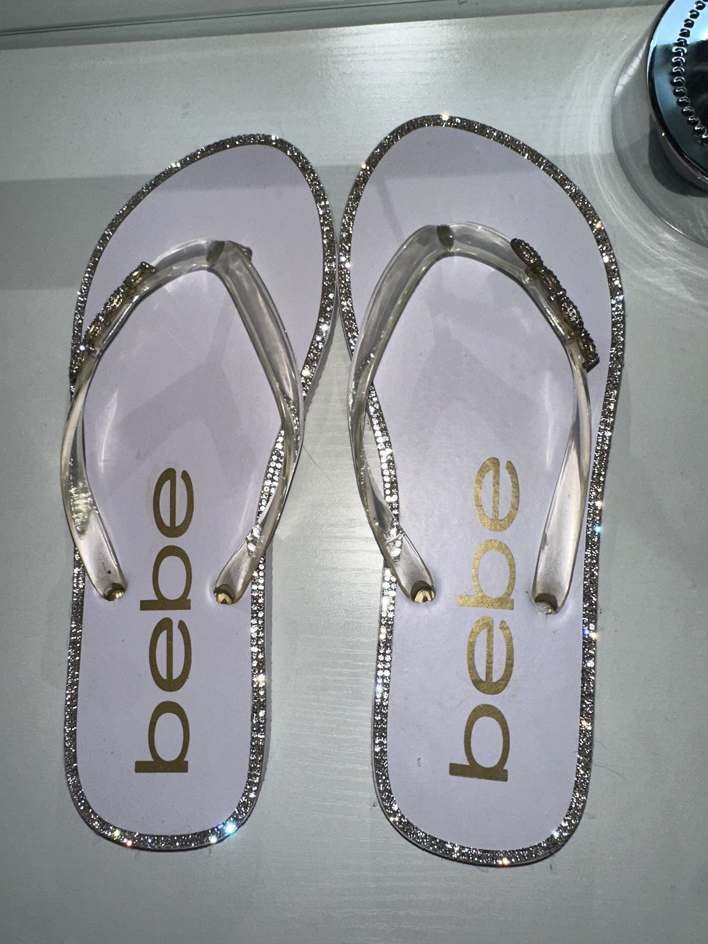 BEBE RHINESTONE FLIP FLOPS