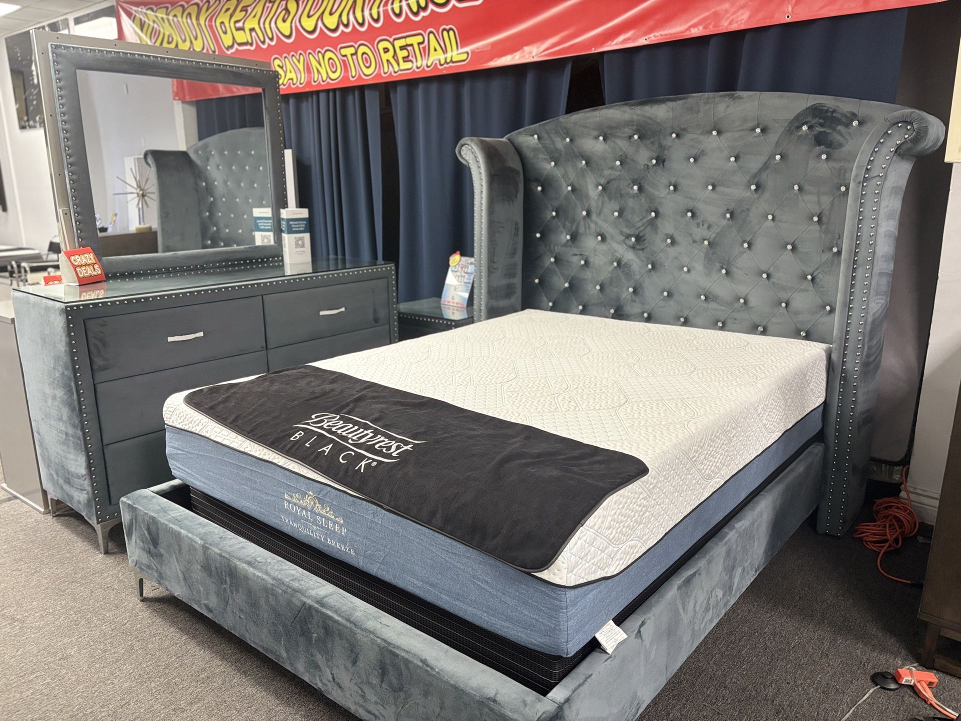 Gray Microfiber Bedroom Set 5pc Brand New For Sale ( Furniture Assembly) FREE NIGHTSTAND