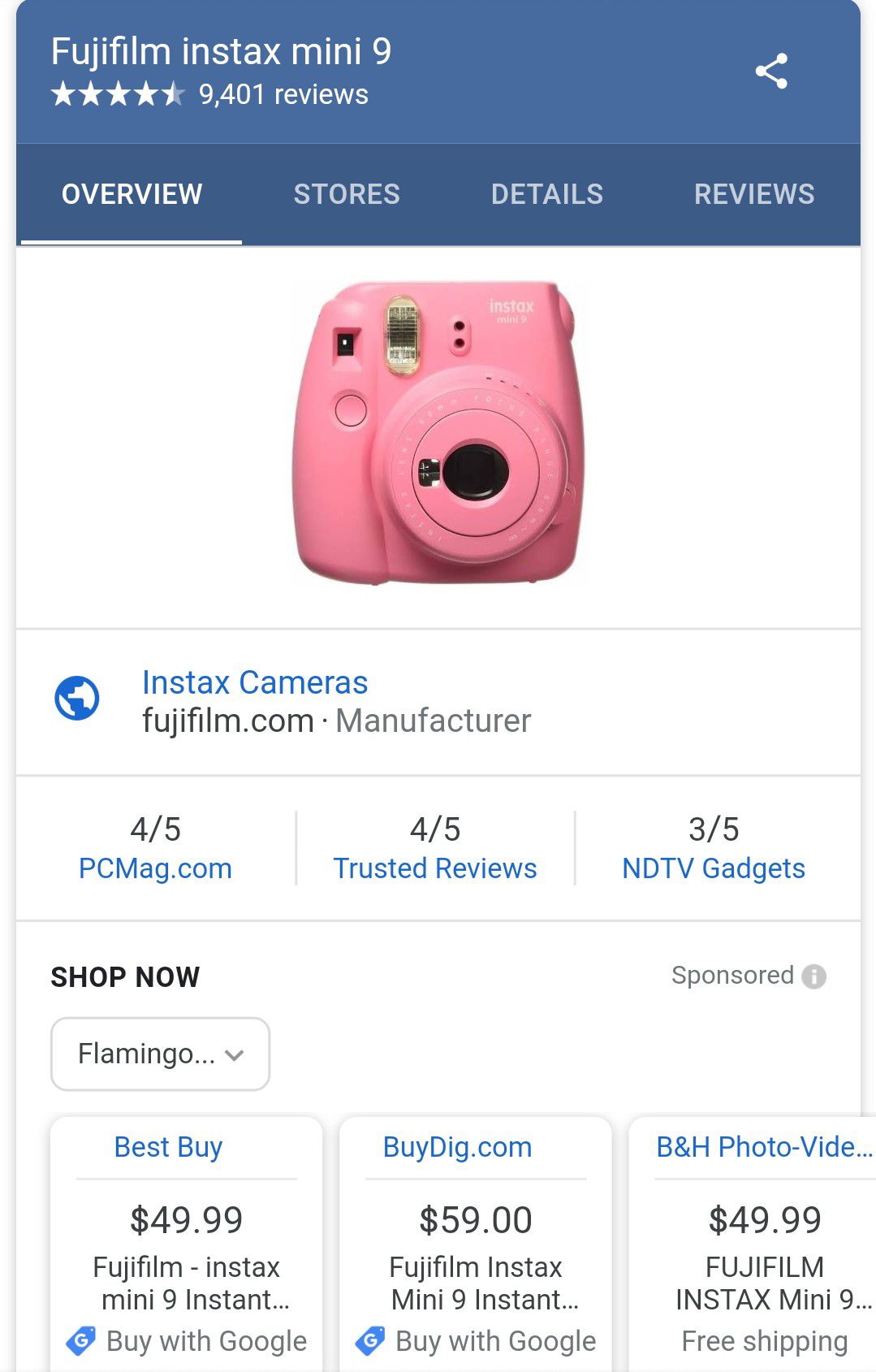Fujifilm Instax Mini 9 Instant Film Camera - Flamingo Pink