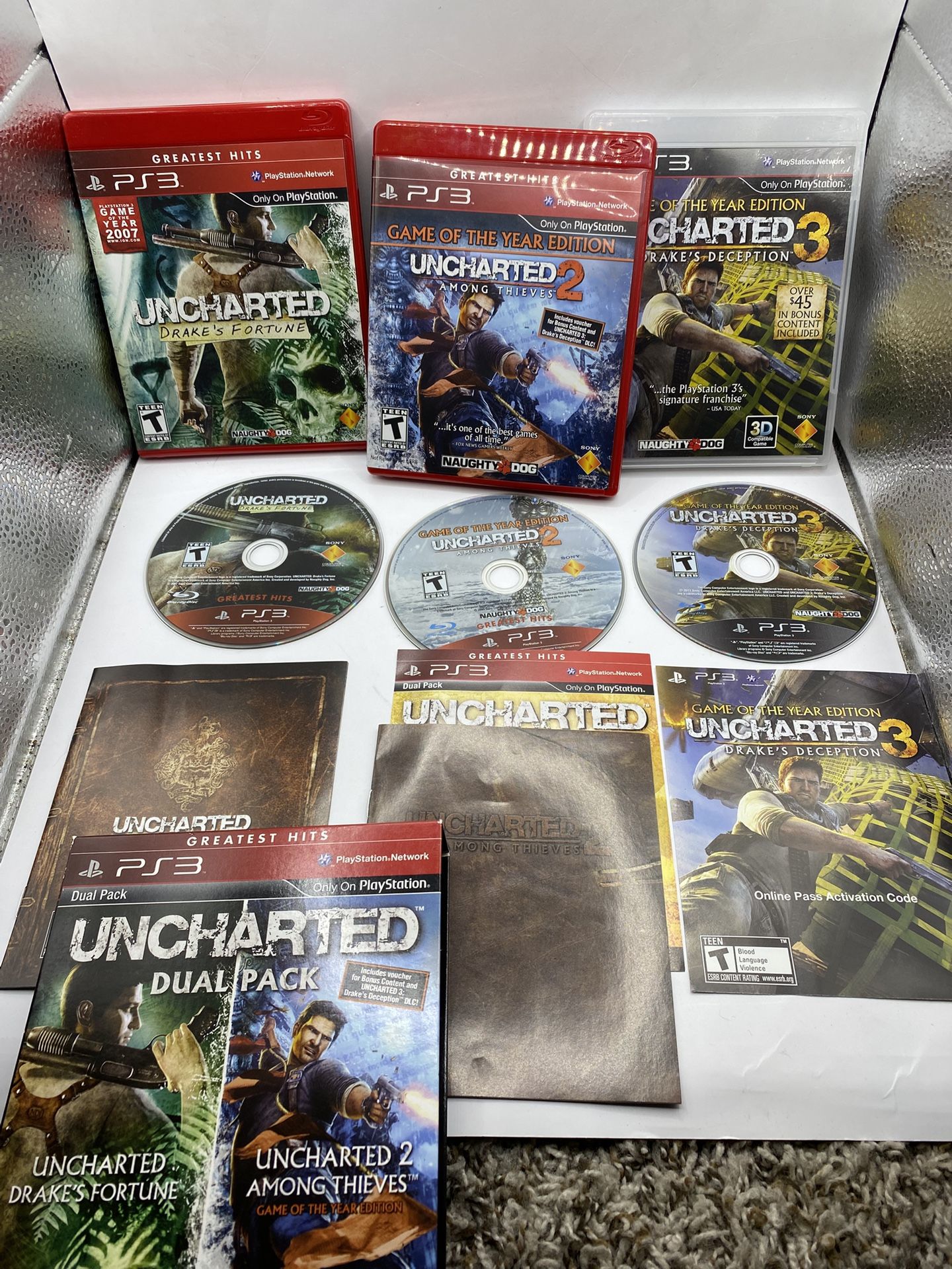 Uncharted 1, 2, 3 Trilogy PS3 (Sony PlayStation 3) Bundle Lot Collection CIB