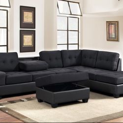 Black Sectional With Ottoman 
