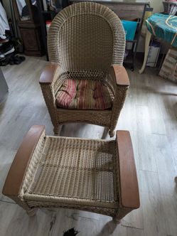 Wicker Rocking Chair, Ottoman & Pillows Set