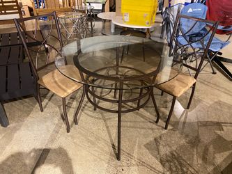 Glass Top Dining Table with Metal Base and 2 Matching Chairs