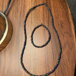Iridescent Seed Bead Necklace and Bracelet Set