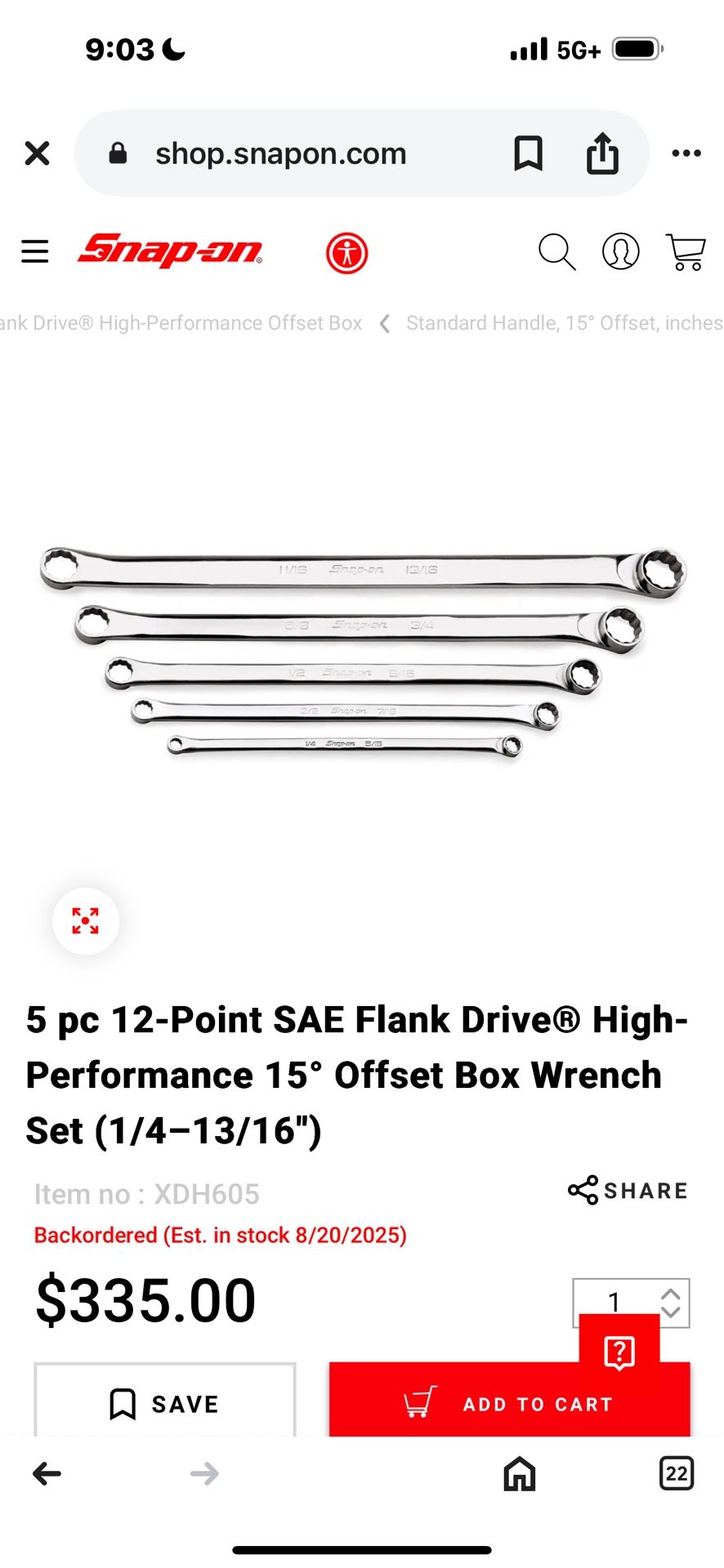 Snap On Offset Box Wrench Set