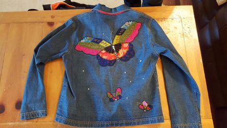 Chicos denim jacket w/beaded butterfly