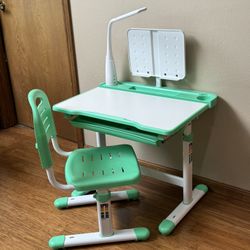 Height Adjustable Children’s School Study Desk With Tilt Desktop, Bookstand, LED Light, Metal Hook and Storage Drawer