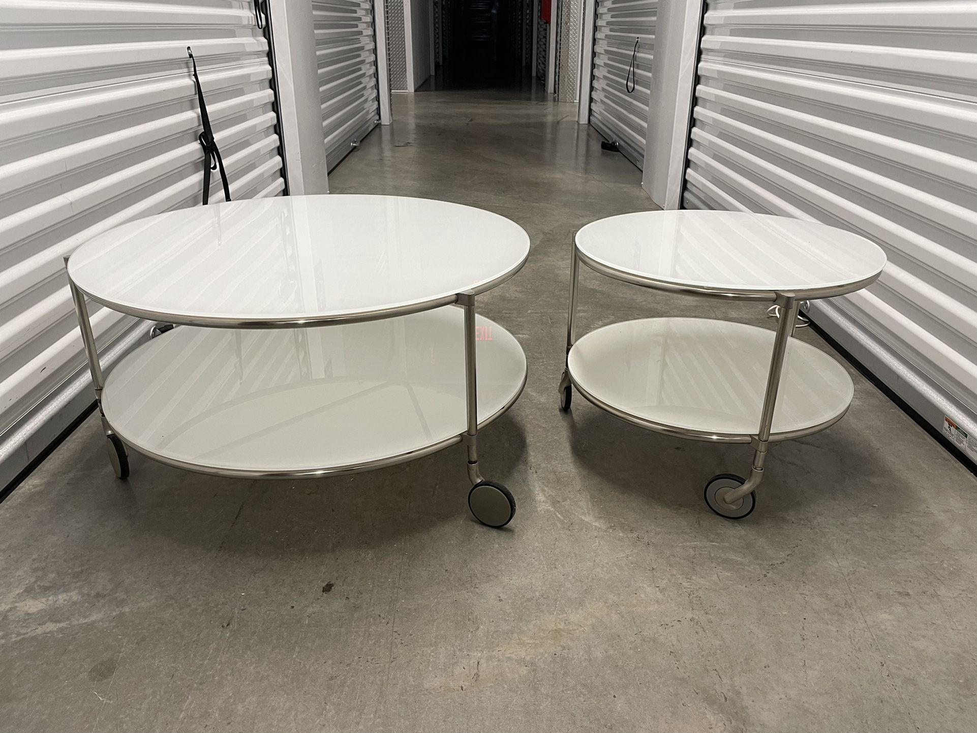 Used Super Cute IKEA Strind White Glass Coffee Table And End Table