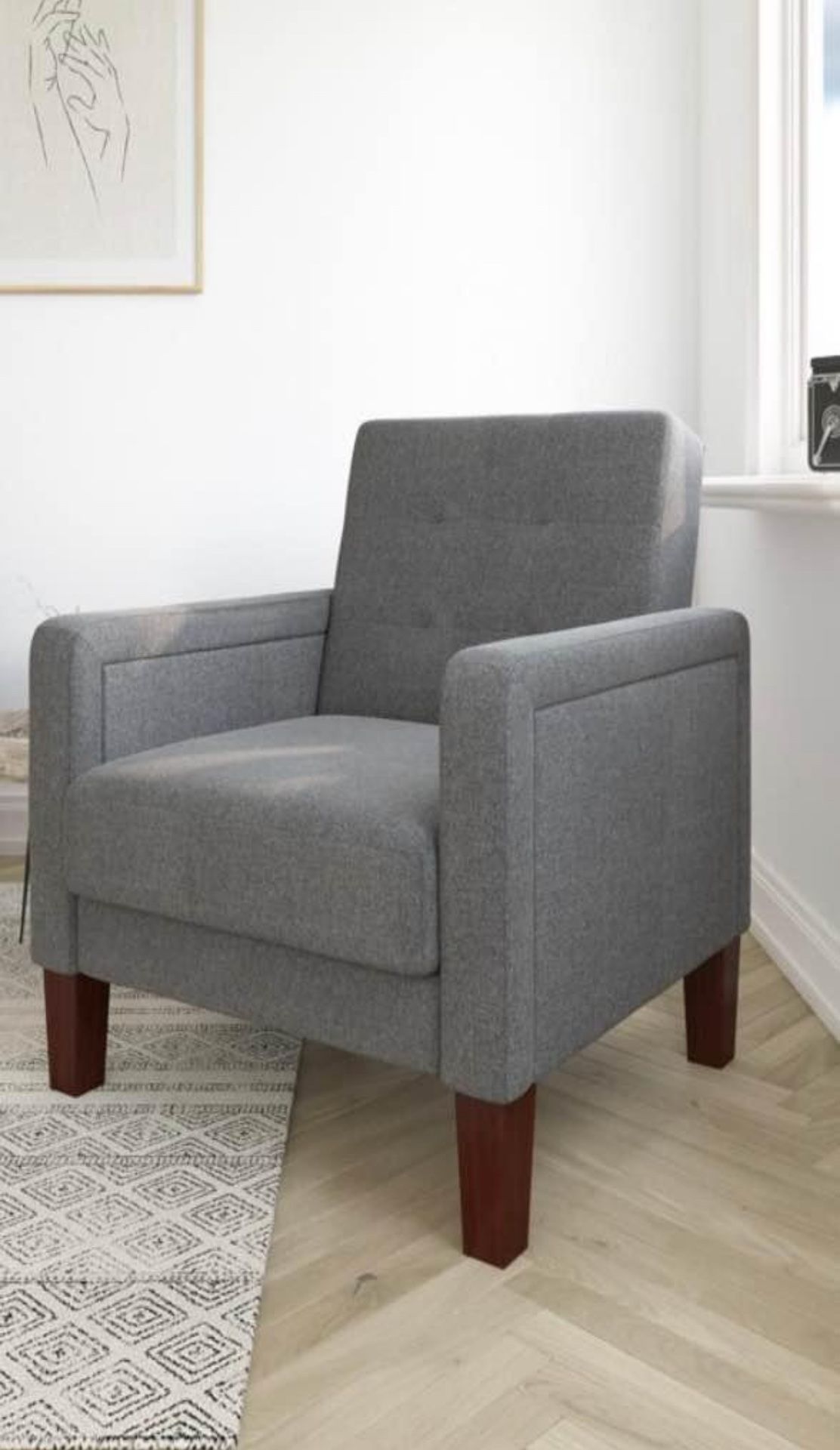 New in the box Porter arm Chair, Gray Linen. Dimensions: 32"L x 34.5"W. 