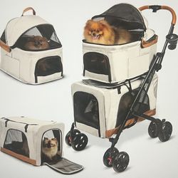 Double Pet Stroller With Detachable Carriers