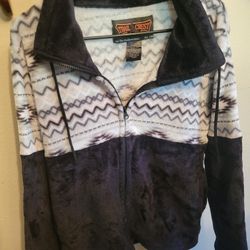 Trail Crest women Size Large Cozy Aztec Fleece Jacket Black Grey Pink