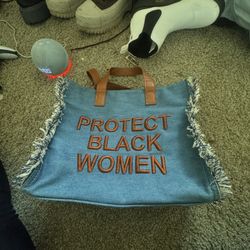 Tote Purse bag Denim with brown print