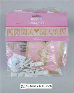 NEW $1 Each Oh Baby! Baby Girl 12 Foot Hanging Banner (5 available) Metallic Glitter Pink Gold Shower Gender Reveal
