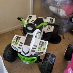 White/Green 12V Power Wheels Racing ATV