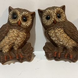Pair of Vintage 1970's Molded Resin Foam Owls - Wall Art